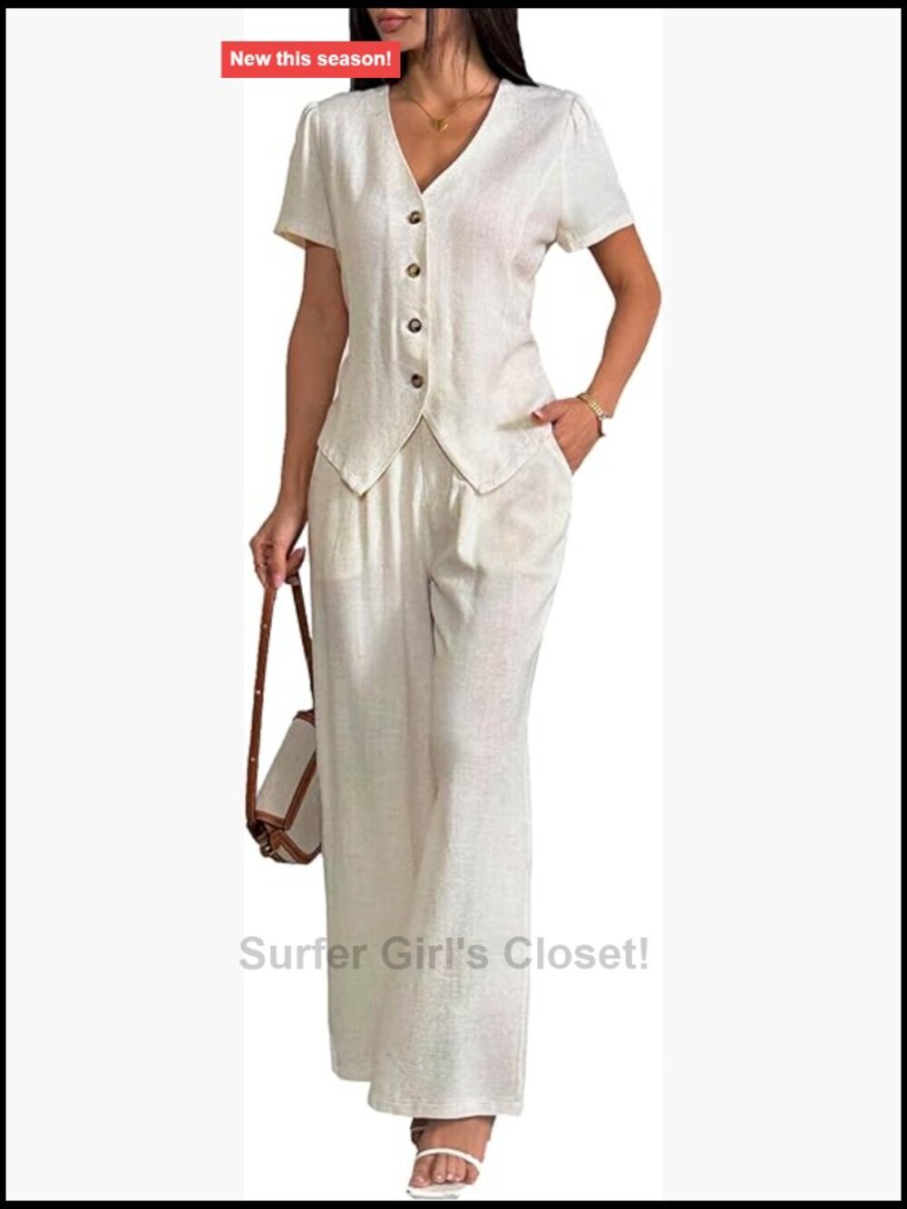 Linen Blend 2 Piece Outfits Summer Short Sleeve V Neck Shirt Wide Leg Pant Suit